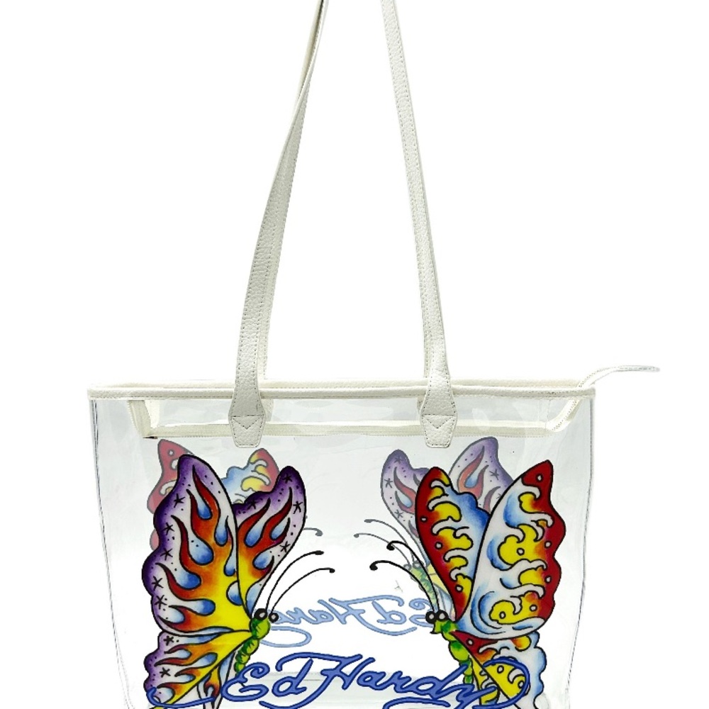 Ed Hardy Clear Tote with Colorful Butterfly Design